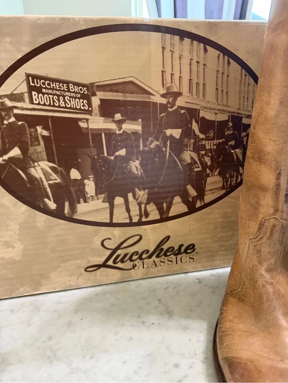 Lucchese Classics Tall Riding Boots Women’s 7B Distressed Tan Leather Studded